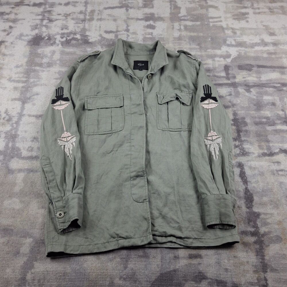 Rails Elliot Embroidered Utility Jacket Womens Large Back Aztec Graphic Sage...
